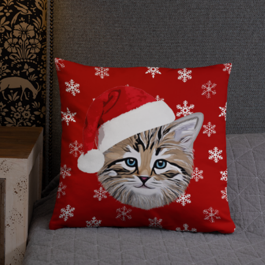 kitty christmas pillow